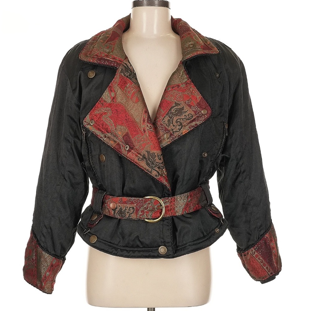 Vintage 80s Skea Sylish Women's Black and Red Ski Jacket Black Red Gold sz 8